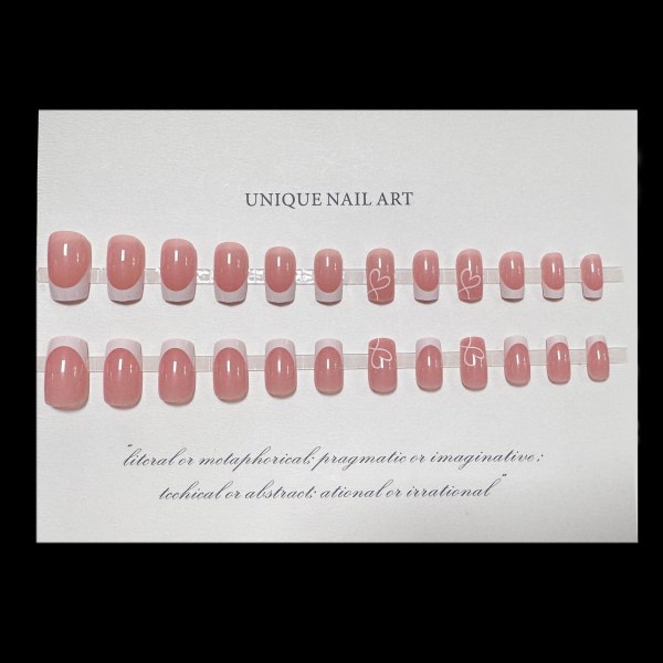 24PCS French False Nails - Fake Acrylic Press On Nails Full coverage Glossy False Nails with Glue - Stick on Nails for Women and Girls (French Heart)