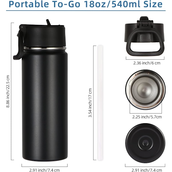 18oz Isolerte Vannflaske for Barn, Rustfritt Stål Vannflasker med Straw Lopp, Dobbelvegget Vakuum Gjenbrukbar Metall Termos Vannflaske