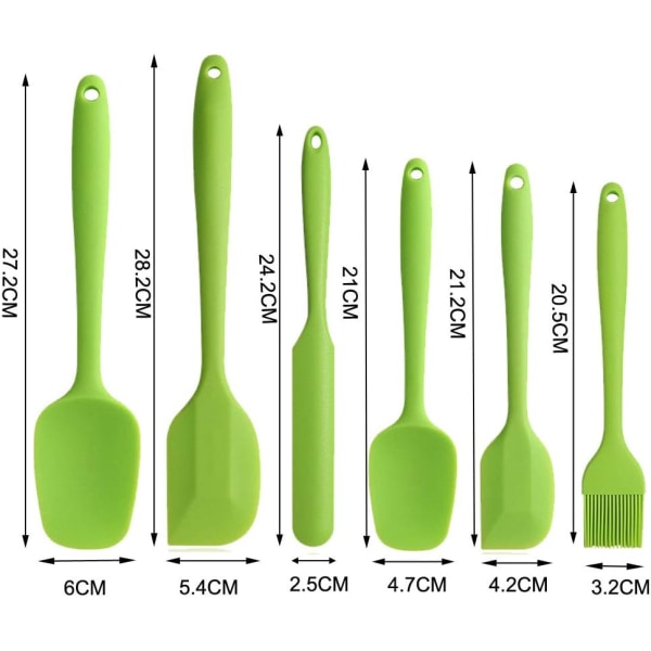 Silikonespatelsæt - grøn 6 stykker non-stick gummispatel med rustfri stålkerne - Varmebestandig spatel Køkkenredskaber sæt til madlavning Green