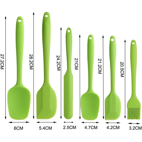 Silikonspatelset - grön 6 delar non-stick gummispatel med kärna i rostfritt stål - Värmebeständig spatel Set för matlagning Green