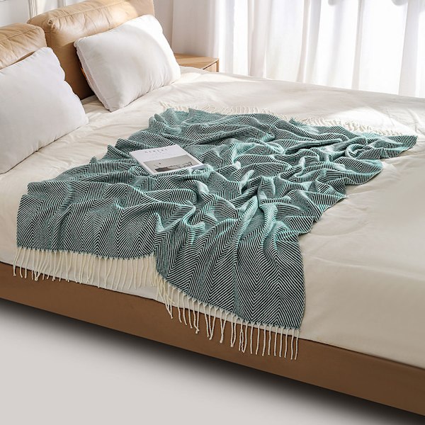 Koselig teppe, sengeteppe, sofa, ullpledd, teppe, pledd, sofateppe, fluffy sofateppe, merino teppe, fluffy varmt pledd green 127*172cm