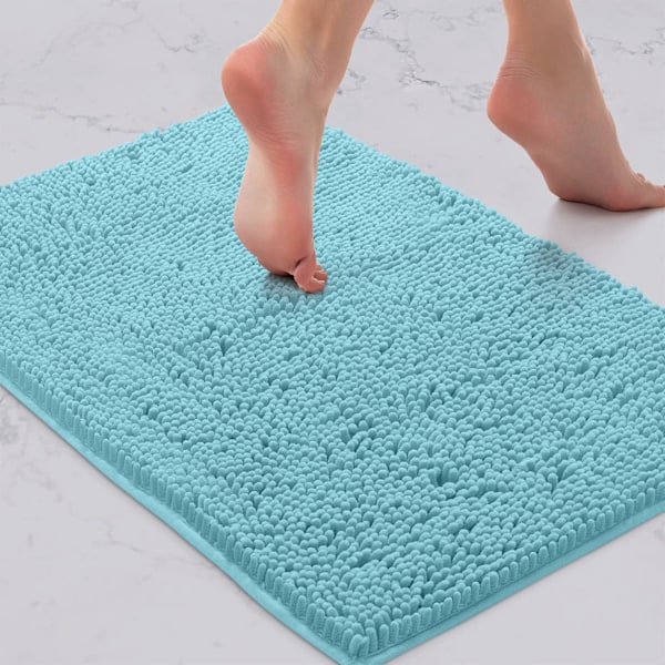 Bademåtte - Ekstra blød plys badeværelse brusebad tæppe, 1'' Chenille mikrofiber materiale, superabsorberende shaggy bademåtte (40 x 60 cm, Spa Blå) Spa Blue