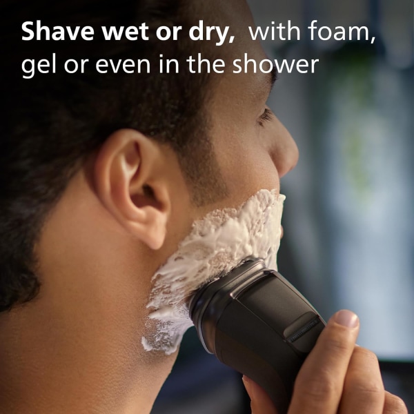 Elektrisk barbermaskin – våt og tørr elektrisk barbermaskin for menn i dyp svart, pop-up skjeggtrimmer, ergonomisk barbermaskin for menn