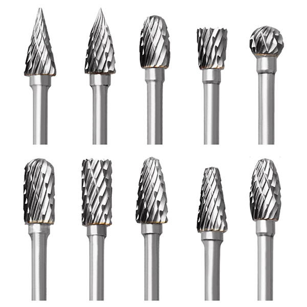 Karbid roterande borr set, 10 st dubbelskurna borrar för Dremel tillbehör med skaft träskärning, borrning, gravering, metallpolering