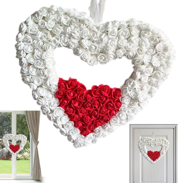 Valentinsdag krans | Kunstig hjerteformet dørkrans | Valentinsdag dekoration til væg vindue veranda, krans dekoration