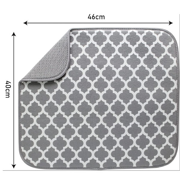 Opvaskemåtte til køkken Superabsorberende opvaskeunderlag til køkkenbordplade Bordplade 40cm x 46 cm 2 stk. Grå