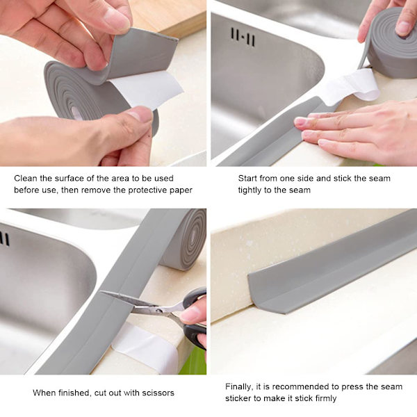 Badtätning - 3,2 m*55 mm självhäftande PVC vattentät remsa - självhäftande flexibel sockel Grey
