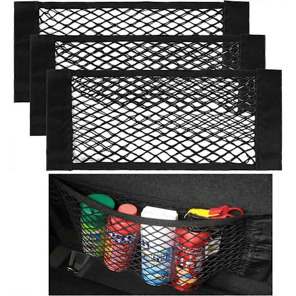 3 stk. Elastisk Velcro Bagagerumsnet til Opbevaring af Dagligvarer