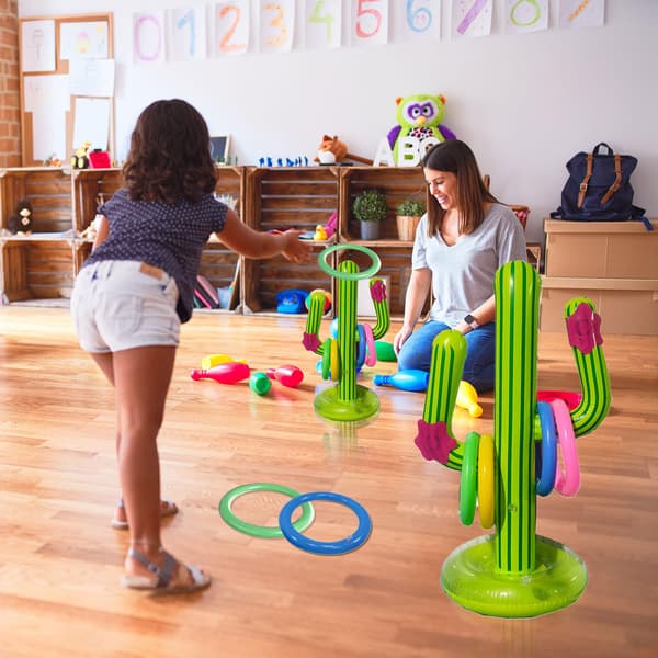 St Inflatable Cactus Spelset med, Inflatable Cactus Ring Toss Spel, Pool Float Cactus Ring Leksak, Inflatable Pool Leksaker, Utomhus Pool Spel Hawaii Party