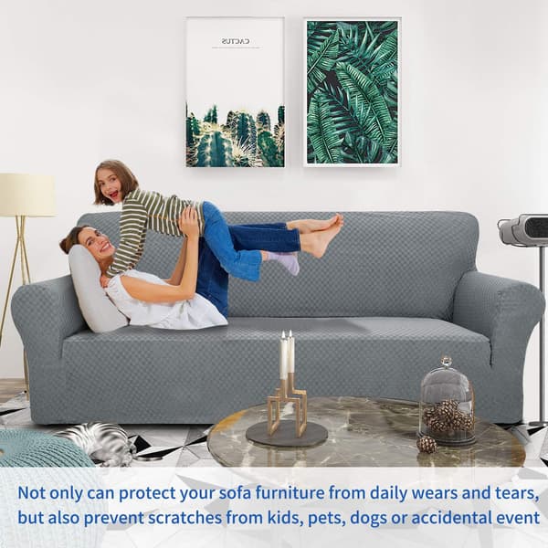 1-delt sofaovertrekk for 3-seters sofa, høye elastiske sofaovertrekk, kjæledyrvennlig, sklisikker møbelbeskytter (lys grå)