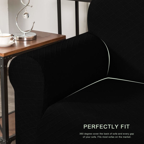 Piece Rhombus Soffa Överdrag Stretch Tyg Soffa Överdrag Möbler Skydd för Soffa 3-Sits Soffa Skyddande Överdrag för Vardagsrum Polyester Hållbar black