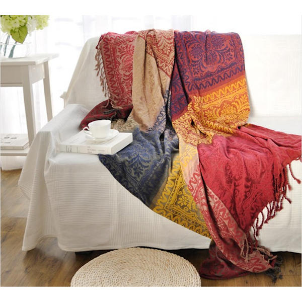 Chenille-pläd, jacquardvävd pläd med tofsar för soffa 220*260cm