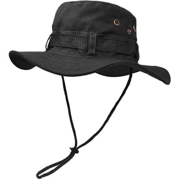 Utendørs solhatt med bred brem, dobbelt lag klassisk stil busk jungel solhatt for fiske jakt camping（Svart） Black