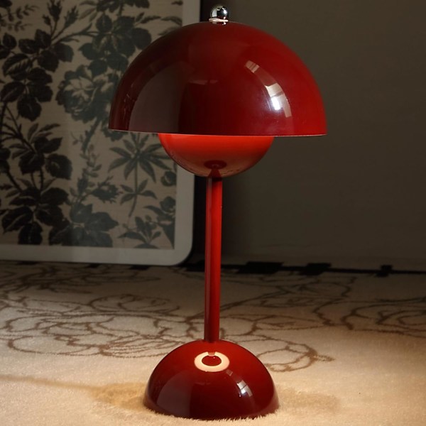 Flowerpot Cordless Table Lamp, 1800mAh Battery Mushroom Table Lamp,Portable Patio Table Lamp,Small Rechargeable Lamp (Red)