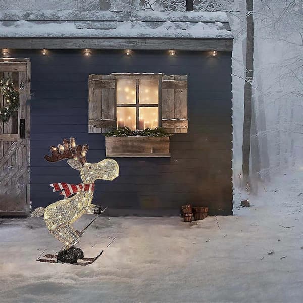 30 cm julefigur LED ski-elg havepynt udendørs ornament