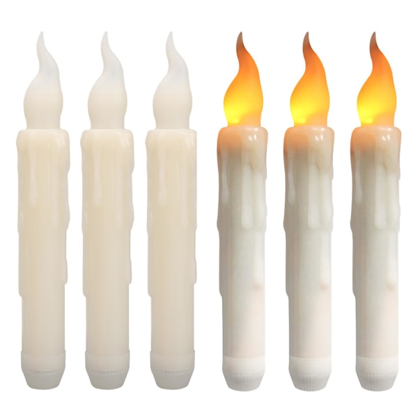 LED koniske stearinlys Pakke med 6 varme gule, flammeløse batteridrevne vinduslys for halloween jul bryllup bursdag kirker