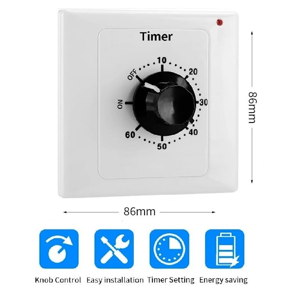 60 Minutters Timer, AC 220V, 15A, Intelligent Mekanisk Nedtellingstimer, Tidsbryter, Panel Timer Kontrollknapp 86