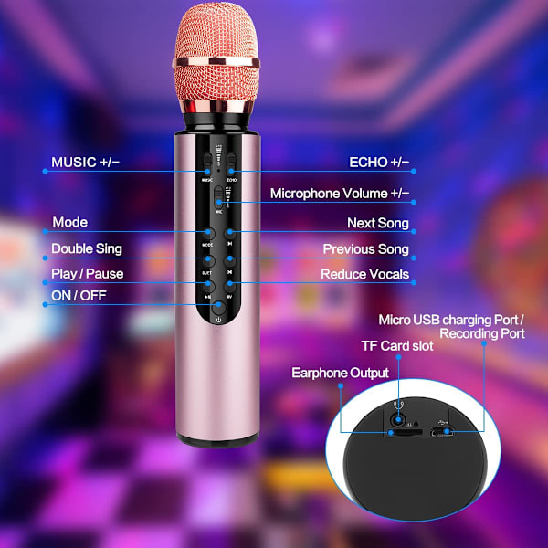 Karaoke trådlös mikrofon bärbar handhållen Bluetooth-högtalare mikrofon, trådlösa mikrofoner Karaoke-maskin Hem KTV-spelare Pink