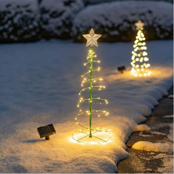 Juletrærlys solcelledrevet - Spiral julelys - Solcelledrevne julelys fargede LED-lys - Solcelledrevne fe-lys utendørs hage (varm hvit)