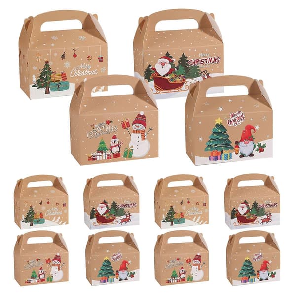 12 st Julgodisaskar, presentaskar i kraftpapper för julgodis, julklappsaskar i kraftpapper, för festliga julklappar (brun-A)