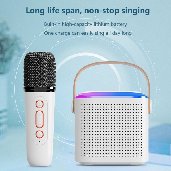 Bärbar karaokemaskin med trådlösa mikrofoner, USB uppladdningsbar karaokehögtalare med festbelysning för barn och vuxna, födelsedag - vit White