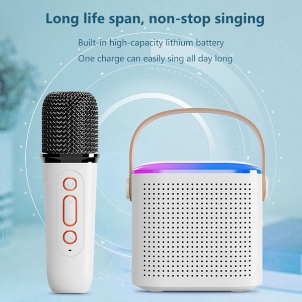 Kannettava karaoke-kone langattomilla mikrofoneilla, USB-ladattava karaoke-kaiutin juhlavaloilla lapsille ja aikuisille, syntymäpäivä - valkoinen White