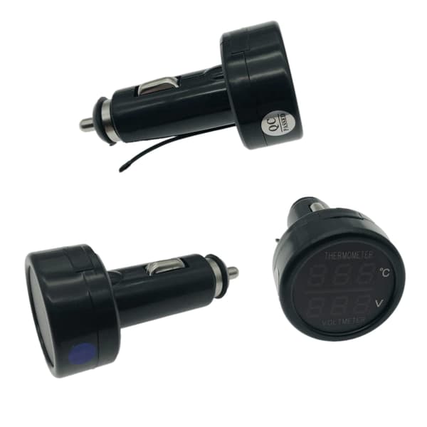 2 i 1 Voltmeter + Termometer  Batterispænding Temperatur Digital  Indikator Måler Test med Dobbelt LED Display, DC12/24v