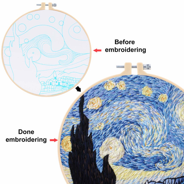 Broderi-korsstingstemplet sett, DIY-broderistartsett Håndlaget syhåndverk for voksne Nybegynnersømstarter (stjernehimmel)