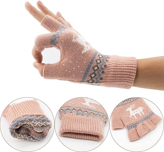 Unisex Vinter Halvfingerhansker Varme Vinter Fingerløse Touchscreen Hansker Elastisk Strikket Skrivehansker, Rosa