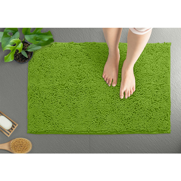 Mat-Ekstra Myk Plysj Badekar Dusj Baderomsmatte, 1'' Chenille Mikrofiber Material, Superabsorberende Lodden Badematte Green