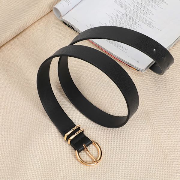 Dame Læder Bælter til Jeans Kjoler Mode Guld Spænde Dame Talje Bælte, 2 Pak Black,camel