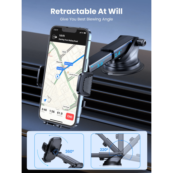 Biltelefonhållare, justerbar telefonhållare för bilar Vagga 360° rotation - 2023 Uppgraderad Stark Sticky Gel Pad för bilens instrumentbräda/vindruta
