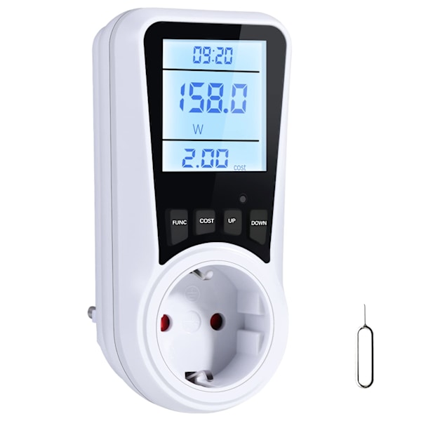 Wattmätare Grenuttag, Digitalt Grenuttag för Mätning av Förbrukning med 7 Övervakningslägen, Energibesparande Grenuttag, Bakgrundsbelyst LCD-Display
