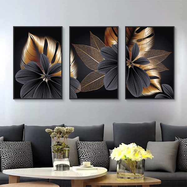 Delad canvasväggkonst tropisk konst svart guld blad affischer och tryck botanisk väggdekor målningar väggdekor sovrum minimalistisk affisch 50*70cm