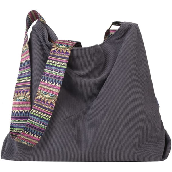 Corduroy Crossbody Tote Bag för kvinnor, Casual axelväska Tote Bag Stor kapacitet Shopping Crossbody Bag (Grå) Gray