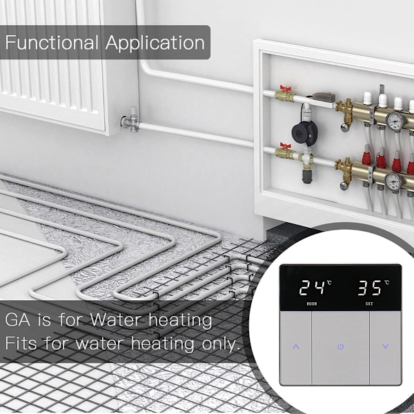 Gulvvarme Touch Button Varmetermostat, Energibesparende og nem at bruge AC230V 10A til gulvvarme Sort