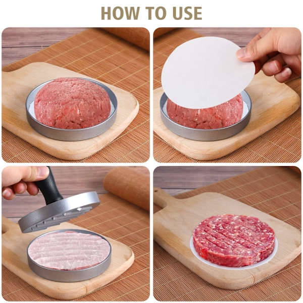 Burgerpress, Non-Stick Köttfärsbiff Hamburgare Maker för att göra Quarter Lb eller Stora 1/3 Pound Fyllda Pocket Hamburgare (100 Vaxpapper)