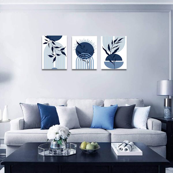 Marinblå färger, geometriska former, väggkonsttryck, abstrakt konstdekor i mitten av århundradet 50*70cm