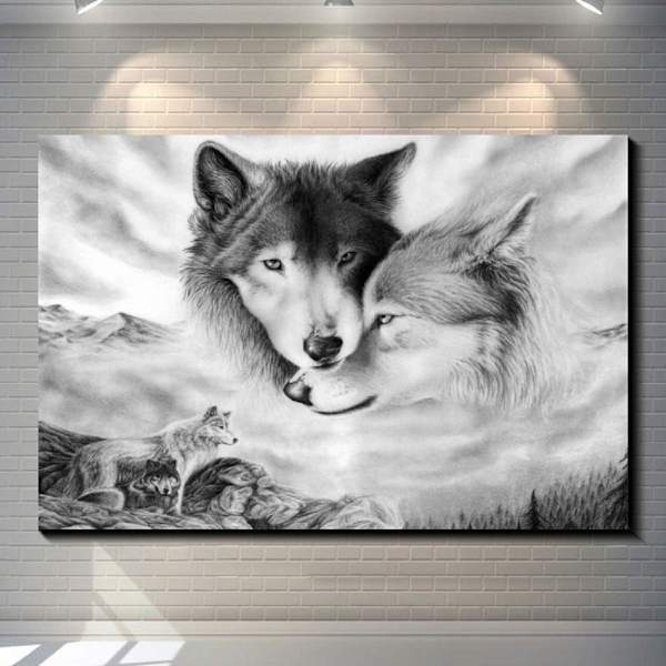 Varg Väggkonst Canvas Tryck Affisch Svartvitt Vargar Fotografi Konst Dekoration för Vardagsrum Sovrum 30*40cm