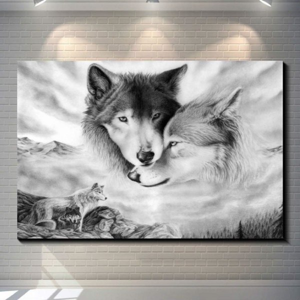 Wolf Wall Art Canvas Print Plakat Sort og hvid Wolves Photography Art Decoration til Stue Soveværelse 30*40cm