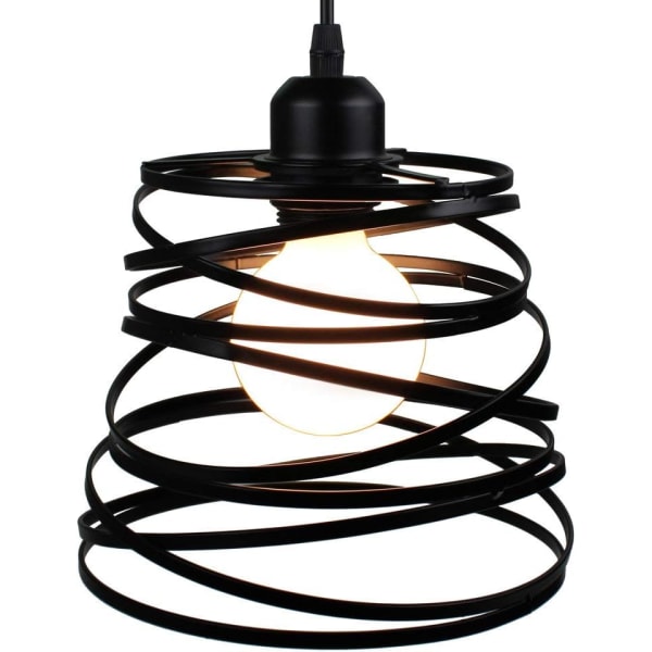 Pendel Industriel Design Fjederbur Form Ø 20cm，Metal Loftlampe Jern Lysarmatur E27 40W, Sort (uden pære)