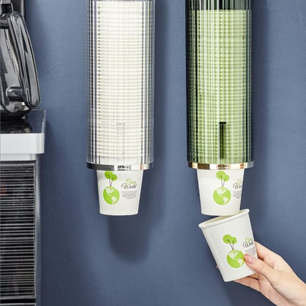 Väggmonterad engångskoppdispenser, genomskinlig plast dragtyp papperskopphållare papperskoppdispenser (grön)