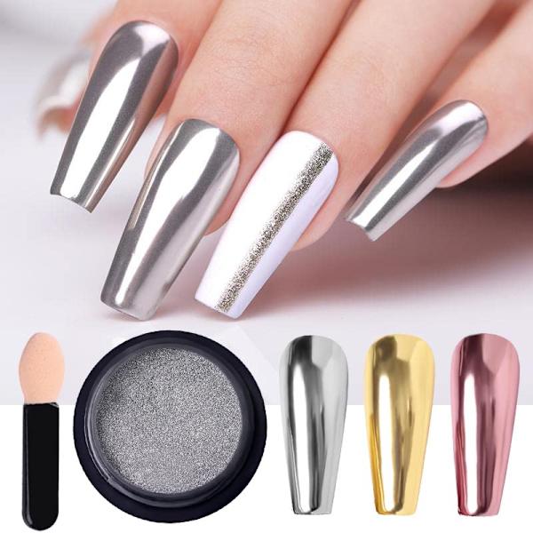 Guld Silver Chrome Nagelpulver Set Nagelkonst Glitter Guld för Nagelkonst Dekoration Design 3D Holografiskt Damm Metallisk Effekt Pigment 2 Lådor