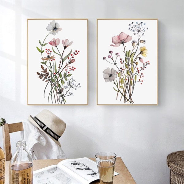 Set med 3 vintage affischer, akvarell blommor växtbilder, utan ram canvas väggbilder, konstaffischer för sovrum kontor väggdekoration 30*40cm