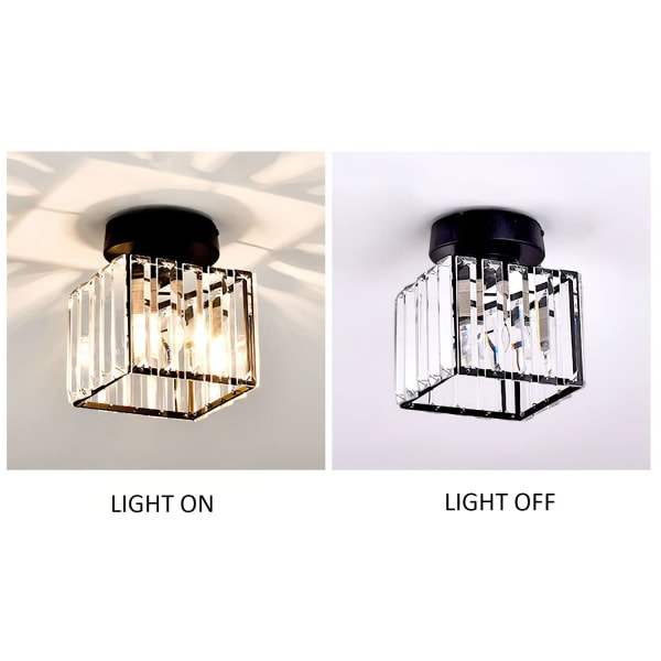 Moderne indgangskrystal loftslampe, E27 mini krystal lysekrone, LED loftslampe firkantet lampeskærm lamper (sort)