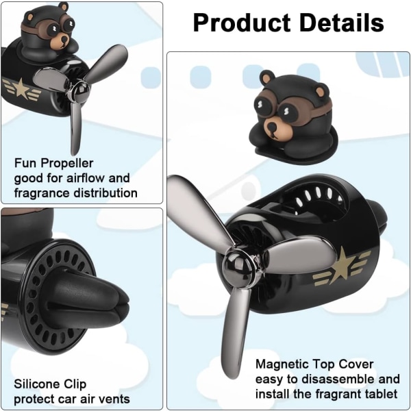 Retro Airplane Car Air Freshener, Car Vent Clip on Air Freshener med 2st dofttabletter, (svart)
