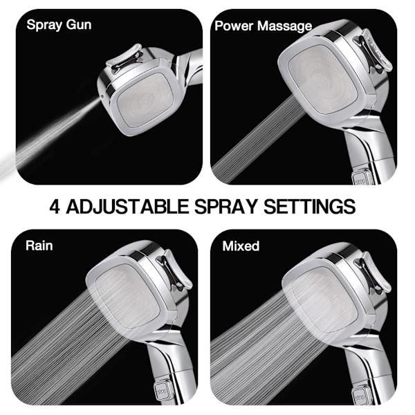 Dusjhode Høytrykks Dusjhoder med Dusjfilterkjerne, 4 Spraymoduser og Pausebryterdesign (Dusjhode Uten Slange) (Krom)