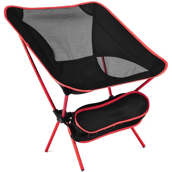 Bärbar hopfällbar campingstol, kompakt hopfällbar ryggsäcksstol Strandstol med bärväska för utomhusvandring och fiskepicknick (röd) Red