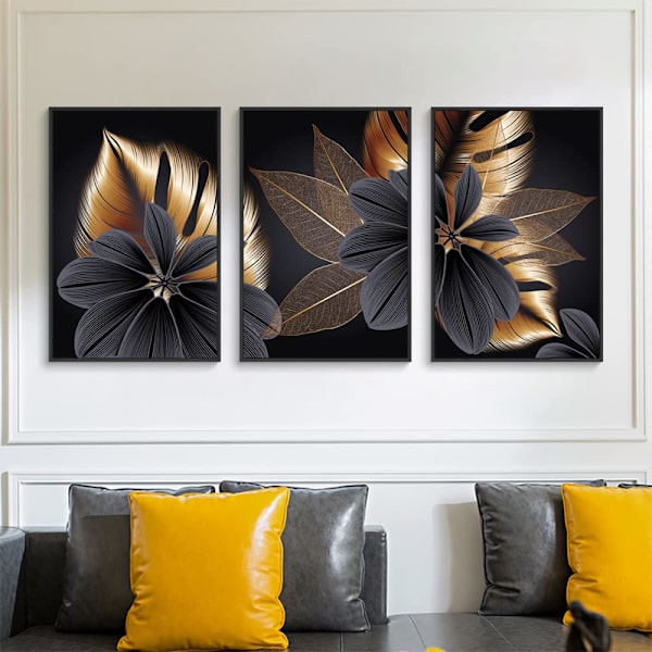 Delad canvasväggkonst tropisk konst svart guld blad affischer och tryck botanisk väggdekor målningar väggdekor sovrum minimalistisk affisch 50*70cm