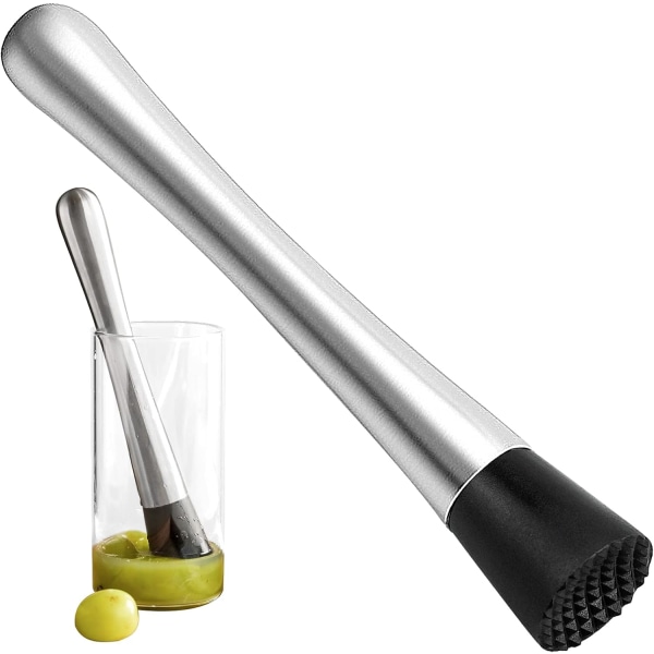 Cocktail Muddler i rustfritt stål 21cm Mojito Masher med rillet nylonhode Bar Stick Fruit Mixer